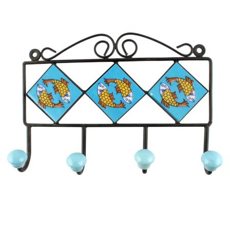 Turquoise Fish Ceramic Floral Hook